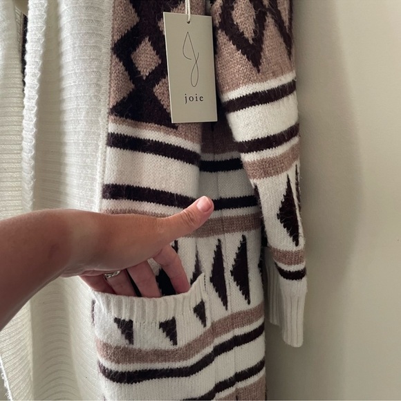 JOIE Aztec Tan Brown Long Sleeve Open Front Duster Sweater Cardigan Small - Picture 9 of 16